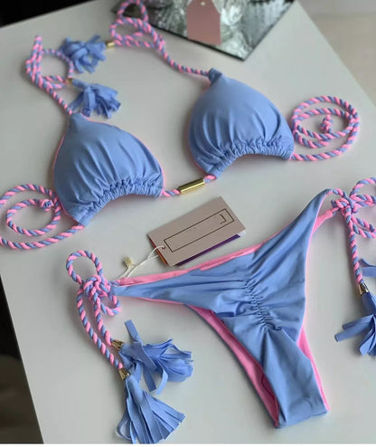 Braided Bikini Triangle Bag Swimsuit in quick-dry nylon fabric