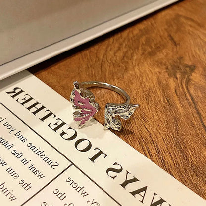 Copper women's ring with Chinese butterfly design and adjustable open loop.