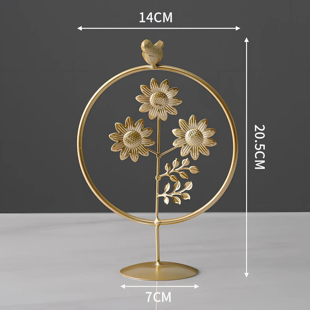 Nordic geometric wrought iron ornament with copper finish measuring 15x20cm