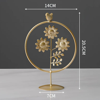 Nordic geometric wrought iron ornament with copper finish measuring 15x20cm