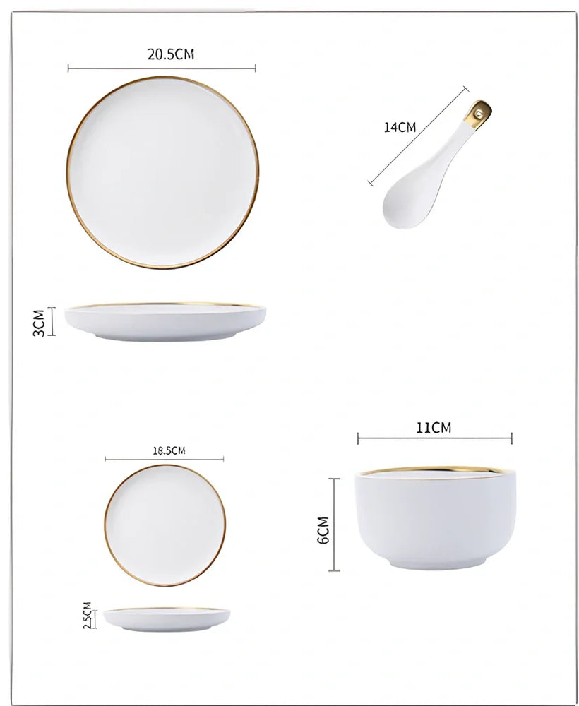 White bone china dinnerware set with 45% bone meal, 7 pieces from 3.5-inch to 10-inch plates