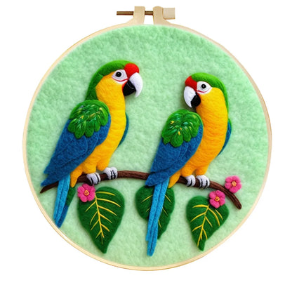 Round fabric embroidery kit with 20x20cm linen frame and wool felt for three-dimensional floral artwork