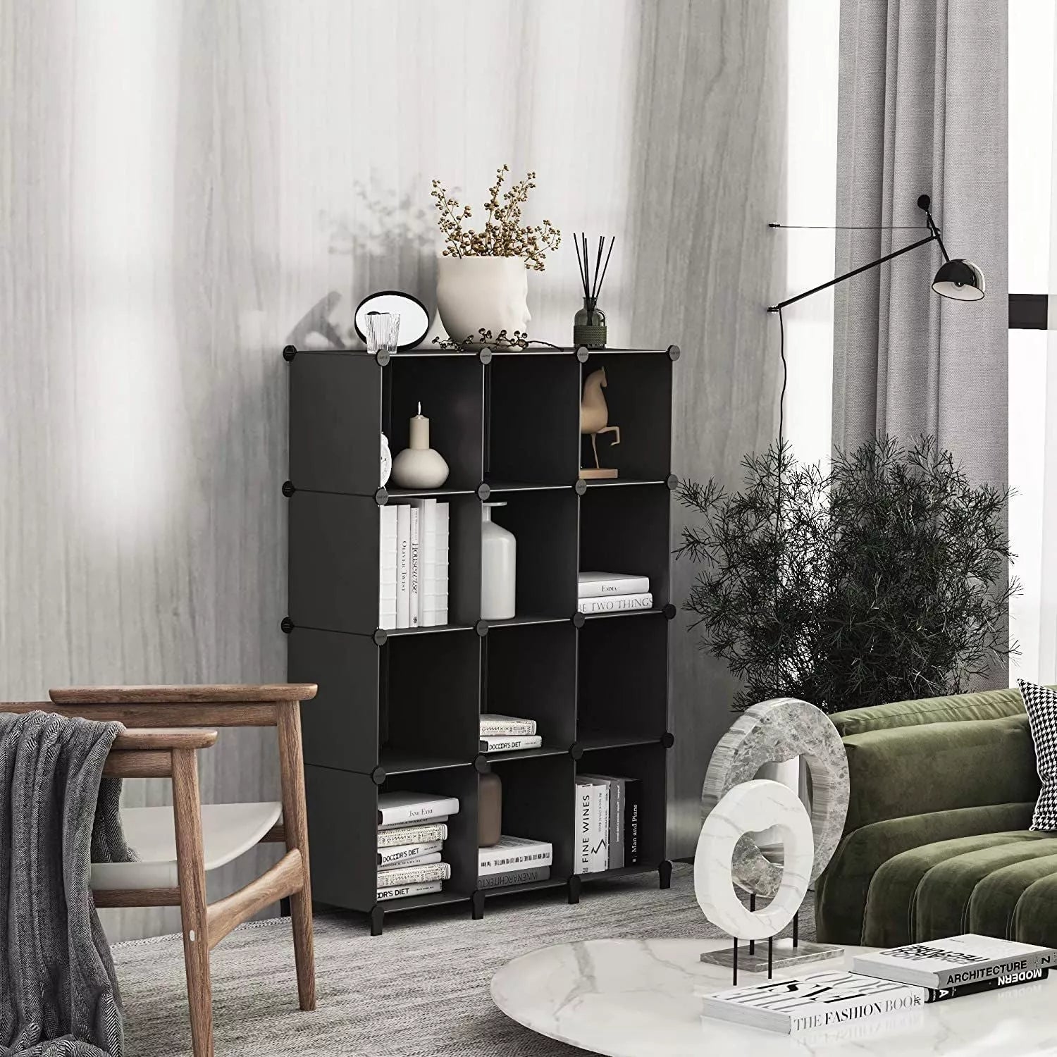 Modular plastic storage rack with customizable grid options for efficient organization