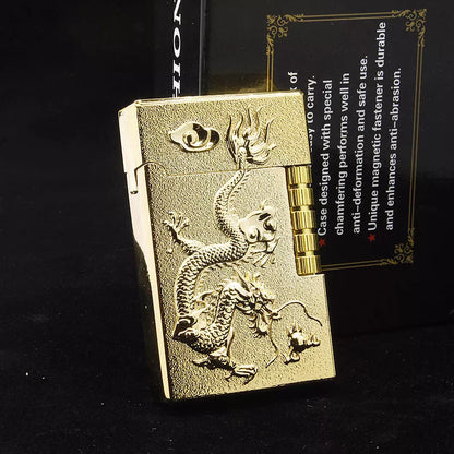 Embossed Chinese Dragon Gas Lighter with intricate design and metal construction