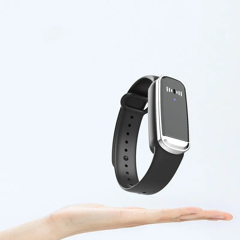 Ultrasonic mosquito repellent bracelet for pregnancy and baby, USB rechargeable wristband with 150-hour lifespan emitting 34Hz-70KHz acoustic waves, lightweight 37.5g device in black or white colours for portable personal protection.