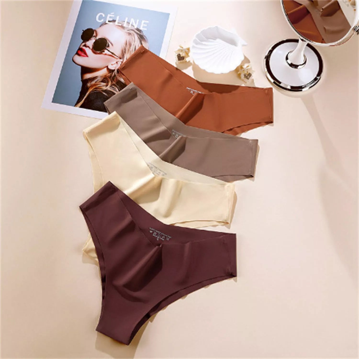 Women's V-shaped Waistband Seamless Ice Silk Panties in a 5-color set