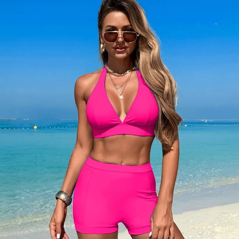 Women's two-piece bikini swimsuit in nylon with polyester lining, colours black pink purplish blue sapphire blue