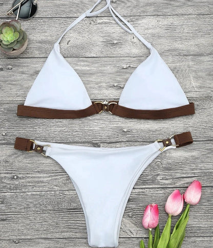 European and American style ladies split bikini with polyester fabric and steel strip towing