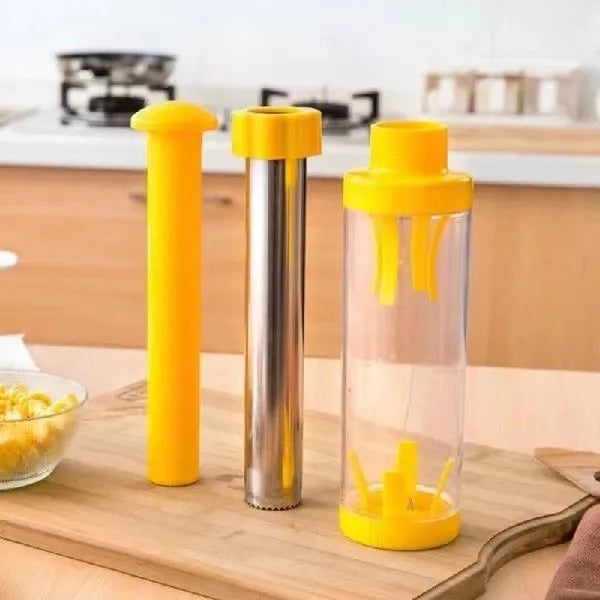 Yellow cylindrical corn stripper tool with 27cm height for manual kernel removal
