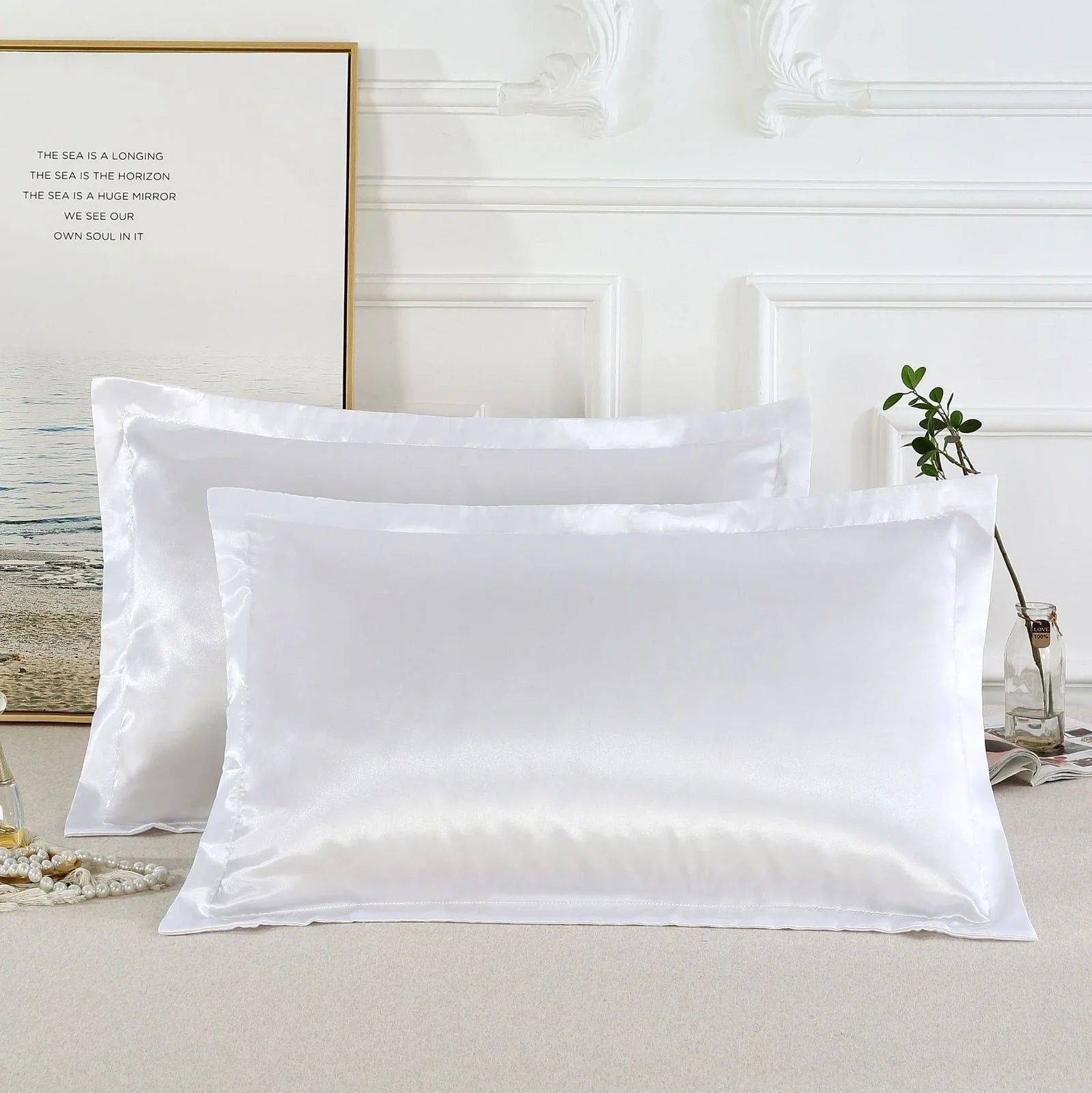 Pure colour imitation silk pillowcase in selected colour showing smooth polyester fabric texture