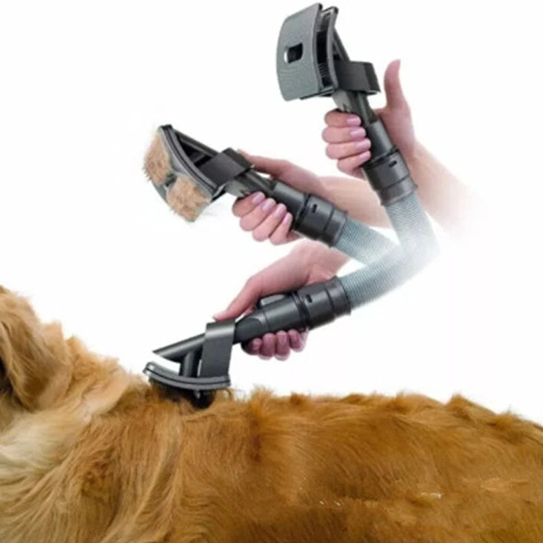 Deep grey pet grooming brush tool with vacuum cleaner attachment measuring 17x10cm