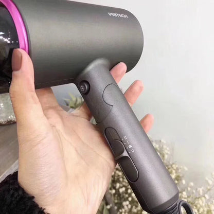 Mini hair dryer with diffuser in grey, red, or white, compact and portable for travel