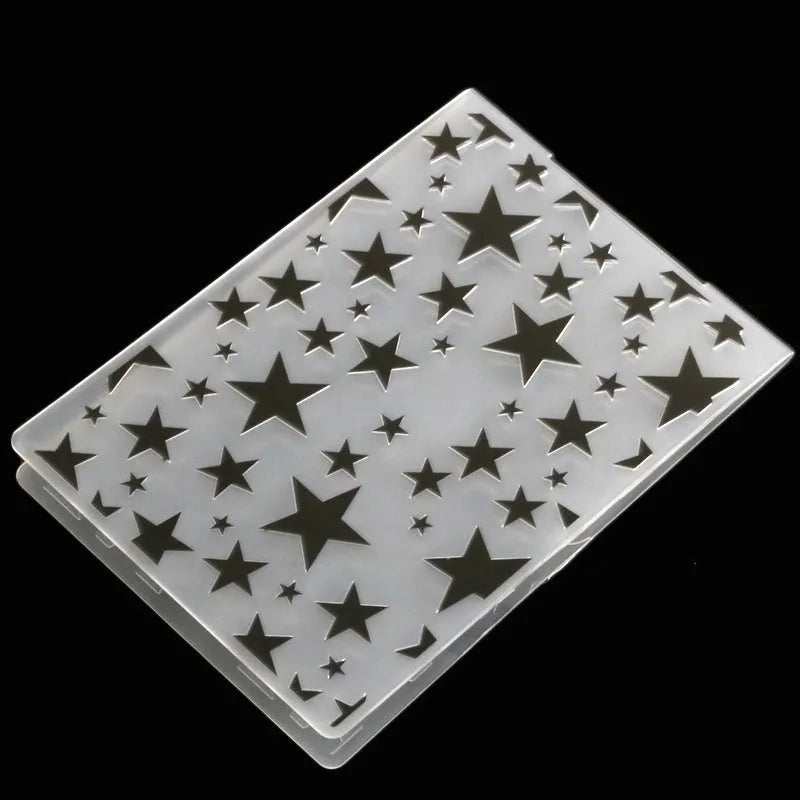 Set of ten plastic cake decorative moulds showing windmill, star, flower, and butterfly patterns.