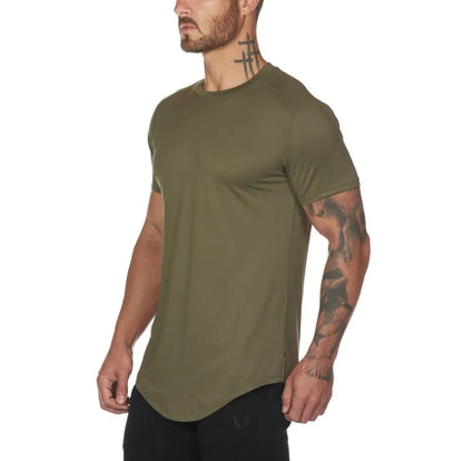 Mens plain gym shirt in cotton spandex blend, available in multiple colours and sizes with optional letter print