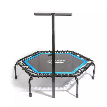Hexagon trampoline with fitness handrail for home and gym use