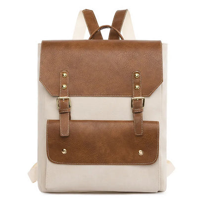 Korean style retro backpack in black colour showing soft PU material and simple design