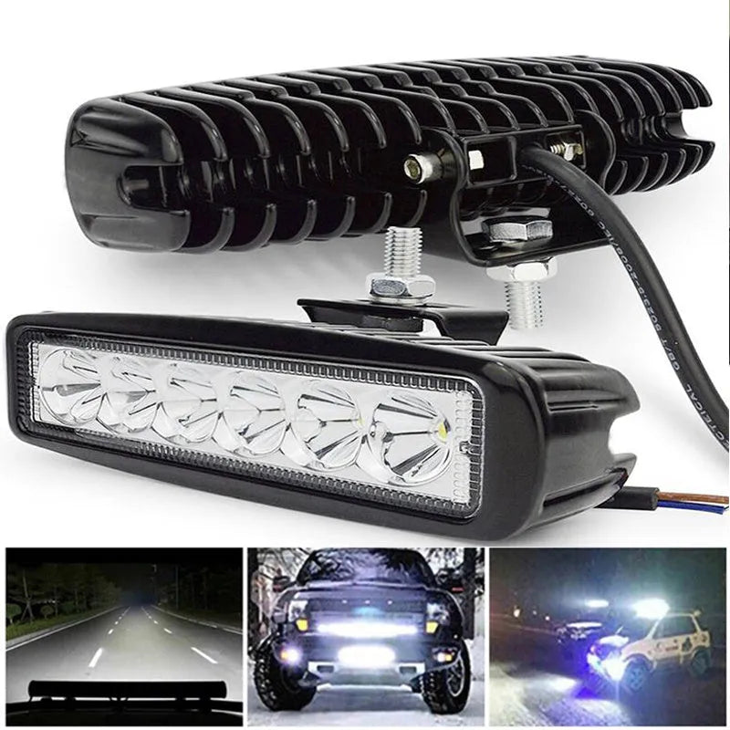 Black car auxiliary light with LED elements and bracket mounting for daytime running applications