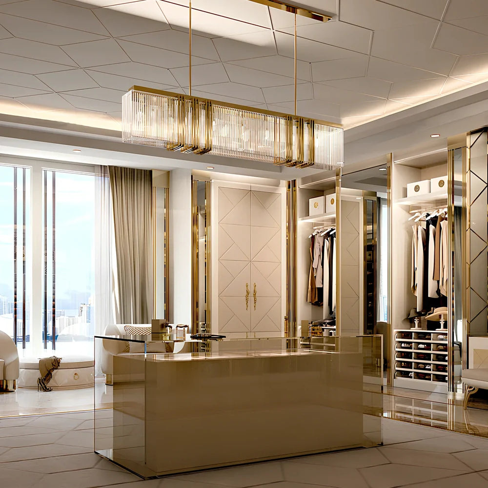 Modern glass chandelier with height adjustment mechanism and 1000mm diameter for restaurant lighting