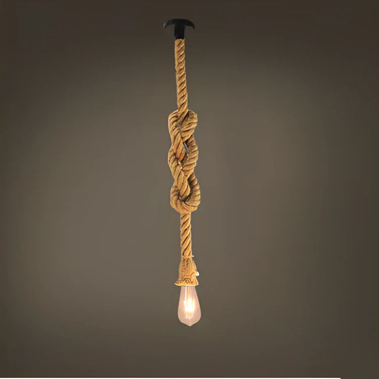 Industrial hemp rope chandelier with LED lighting and grass vine construction in retro design