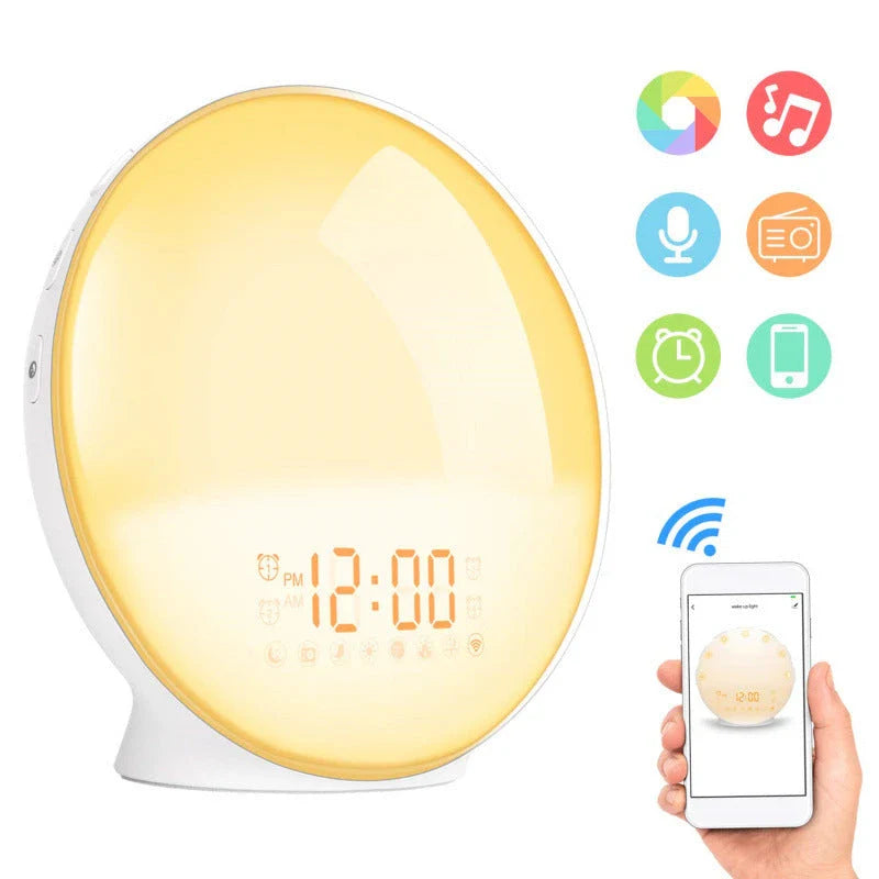 Intelligent Wake-Up Light with Simulated Sunrise, Natural Sounds, and Customizable Settings