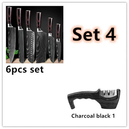 Premium 8-Piece Stainless Steel Chef Knife Set with Elegant Damascus Pattern Blades and Ergonomic Handles