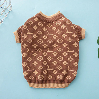 Thick wool dog sweater in monochrome colour on medium-sized dog during autumn