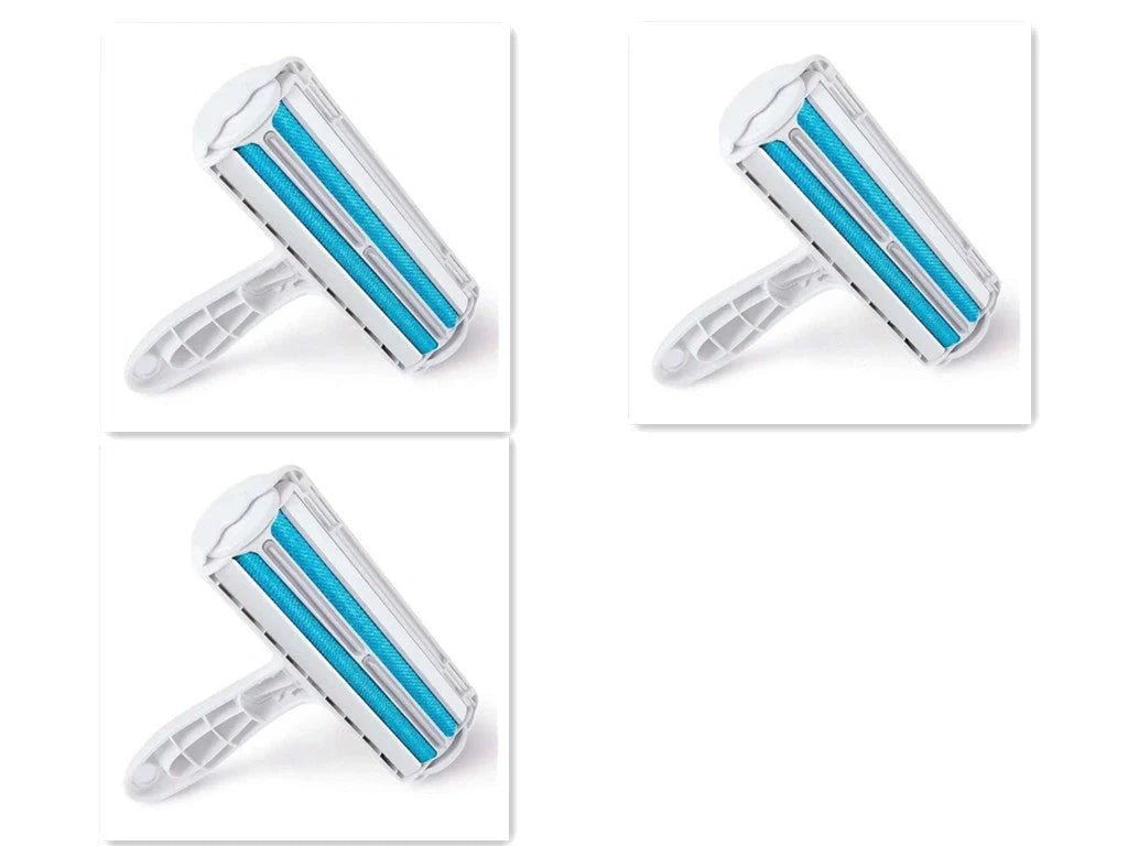 ABS pet hair remover tool in red and blue for efficient cleaning of furniture and carpets