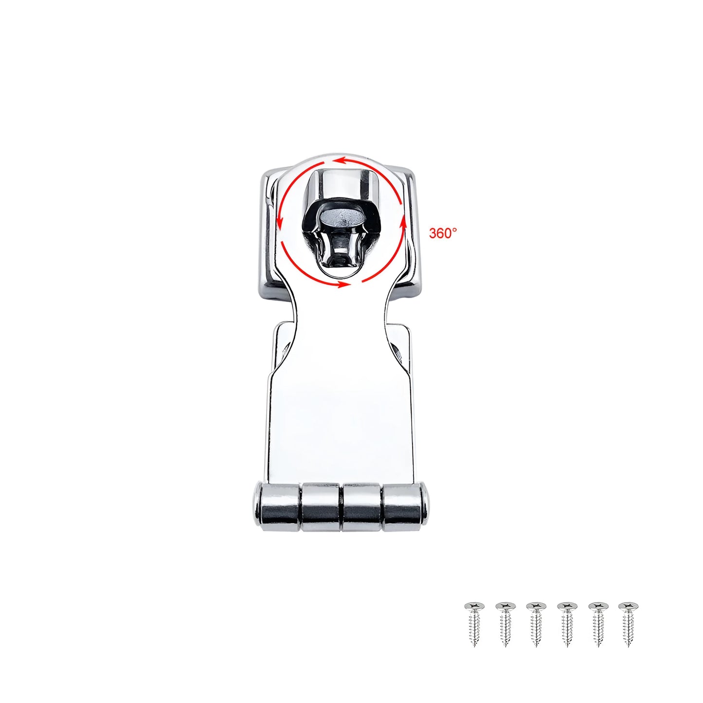 Silver stainless steel lock latch bolt with mirror finish for doors and cabinets.