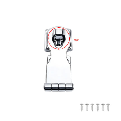 Silver stainless steel lock latch bolt with mirror finish for doors and cabinets.