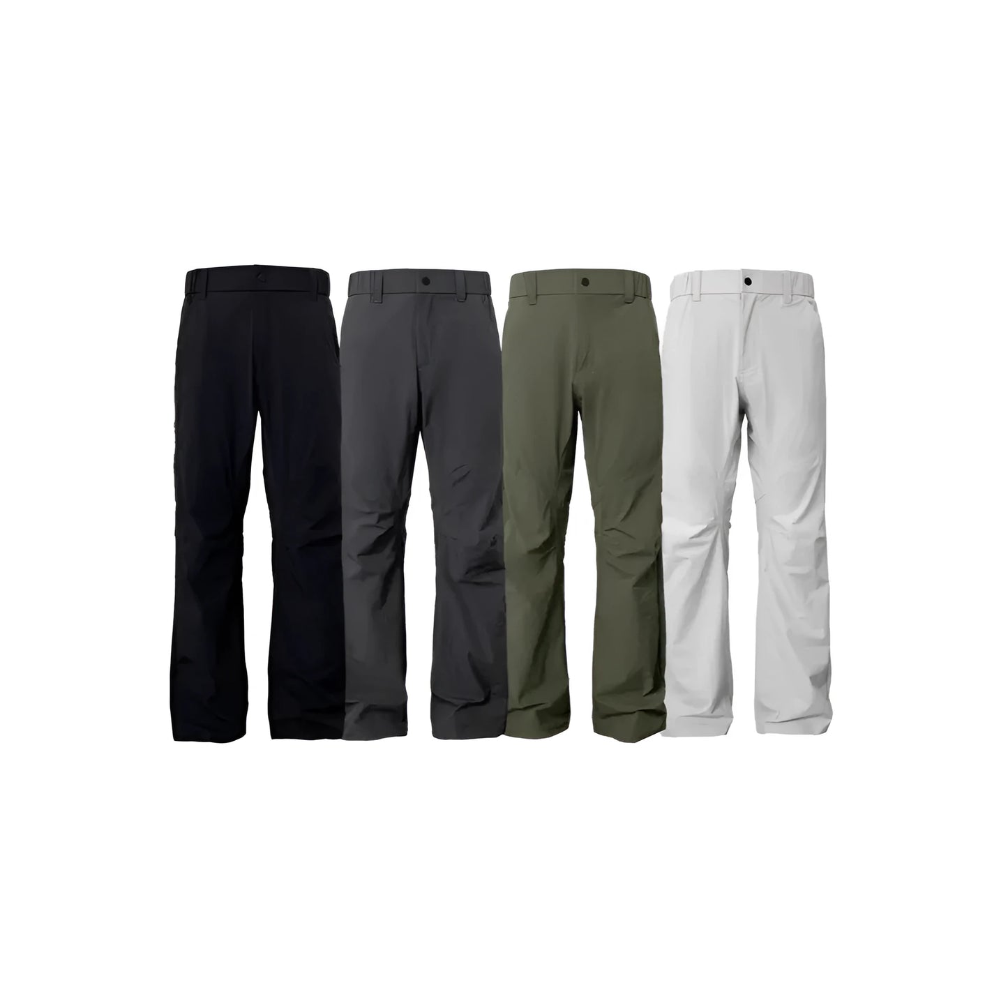 Straight leg casual trousers with elastic waistband in chemical fibre blend fabric