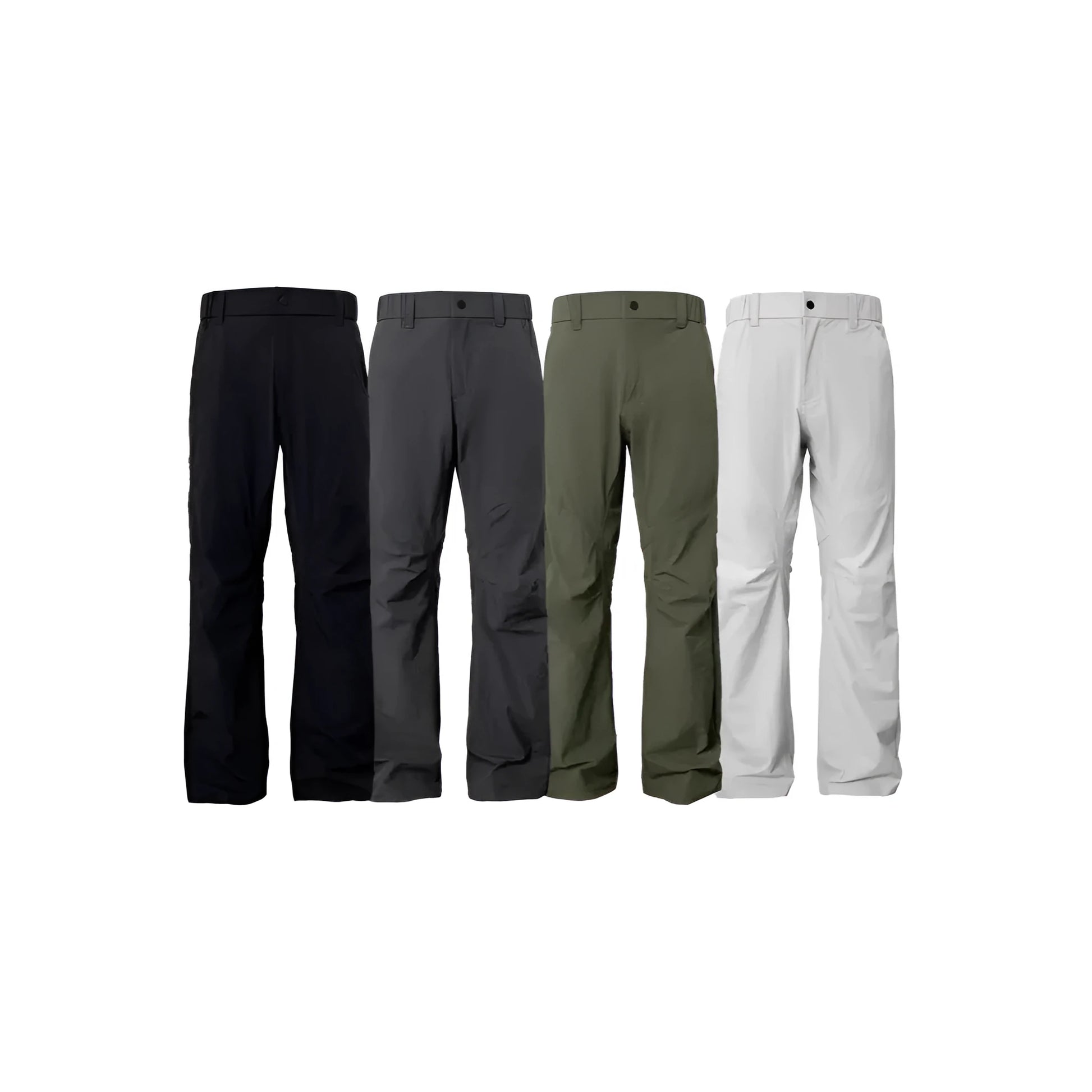 Straight leg casual trousers with elastic waistband in chemical fibre blend fabric