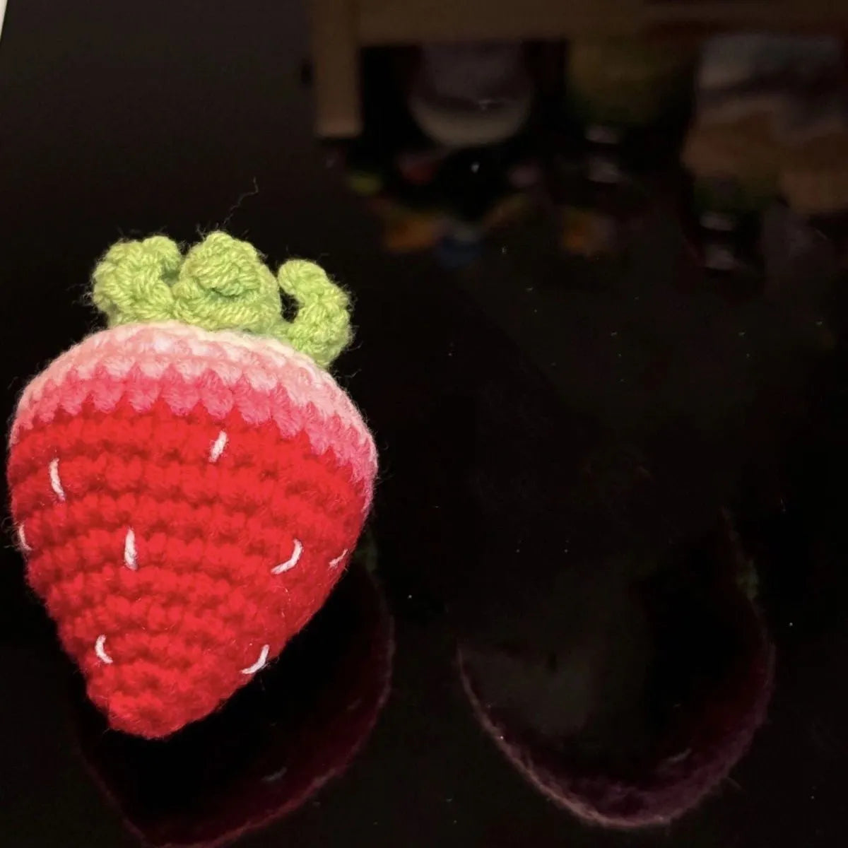Red and pink plush strawberry pendant keychains with soft texture