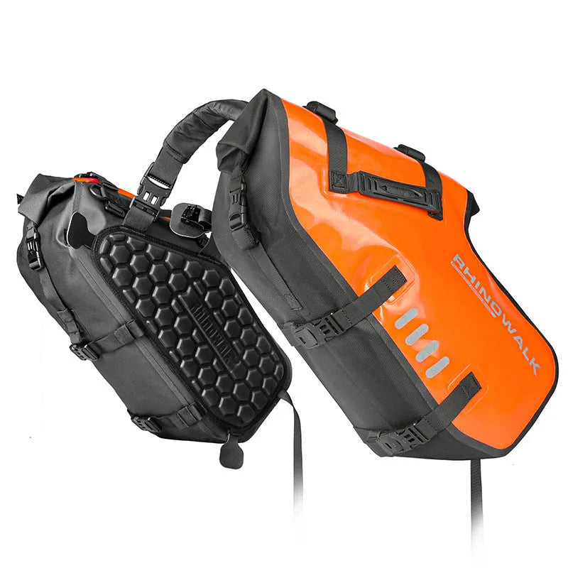 Pair of full waterproof motorcycle side bags, 18L each, polyester, black or orange, rear seat fitment