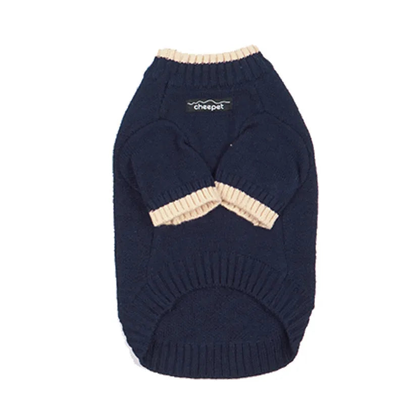 British style wool pet sweater with contrast colour legs for dogs and cats in Crown Blue, Flower Green Yellow, and Yellow Apricot