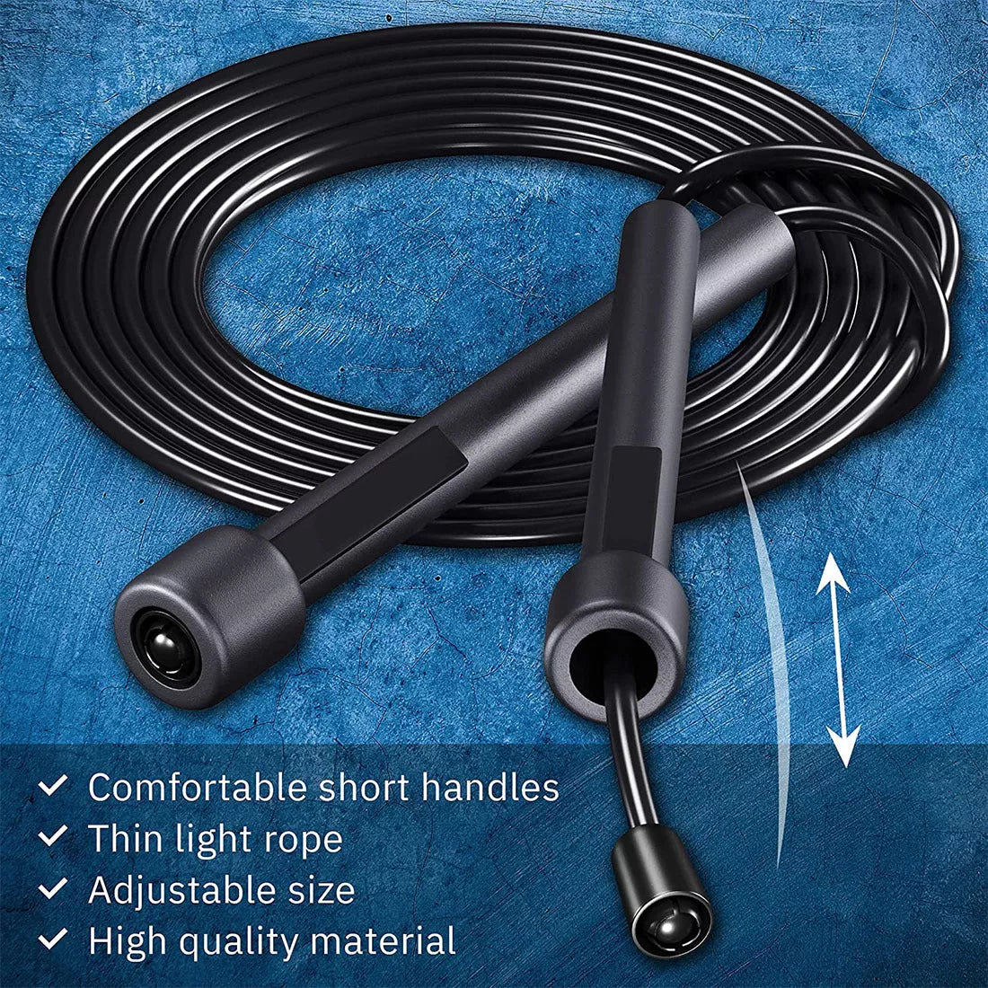 Black PVC skipping rope for children and adults, 2.8 meters long