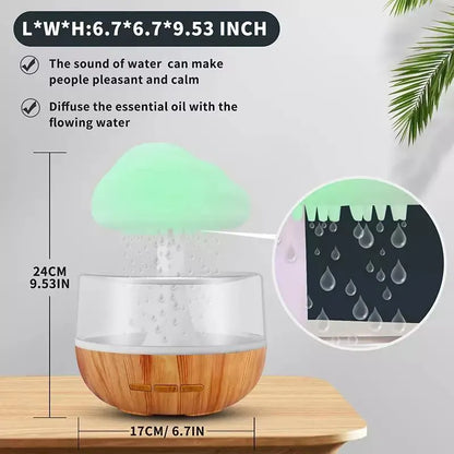 Wood grain raining cloud desk humidifier with essential oil diffuser and night light feature