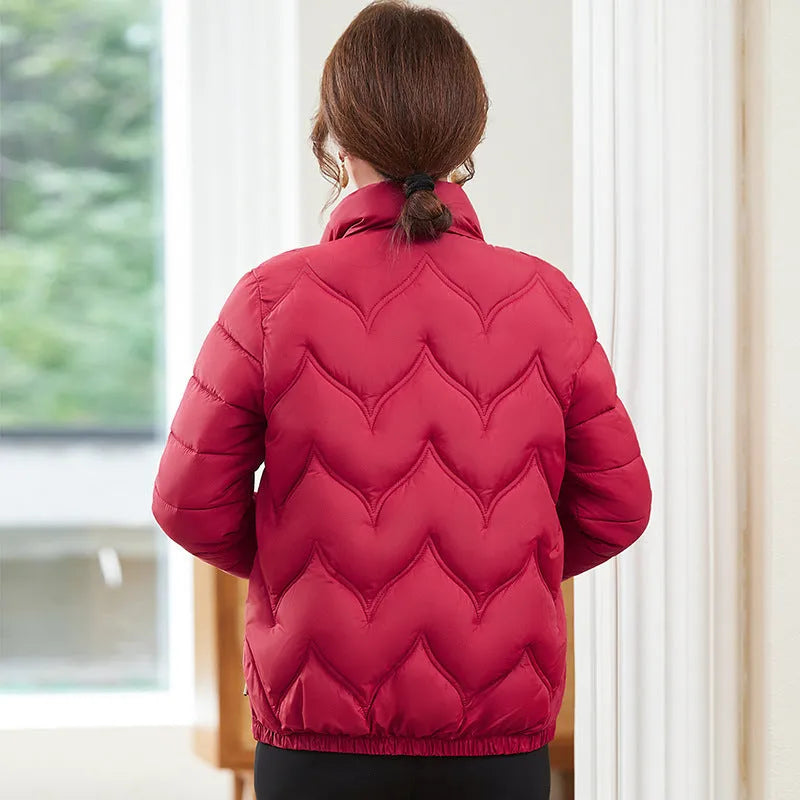 Women's long sleeve cotton coat with stand collar in solid colour, loose fit, sizes XXL to 6XL