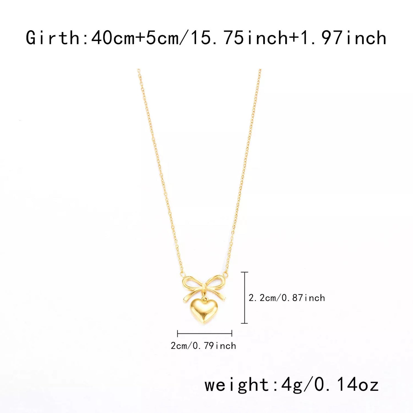 Stainless steel heart bowknot charm choker necklace for women, waterproof and adjustable