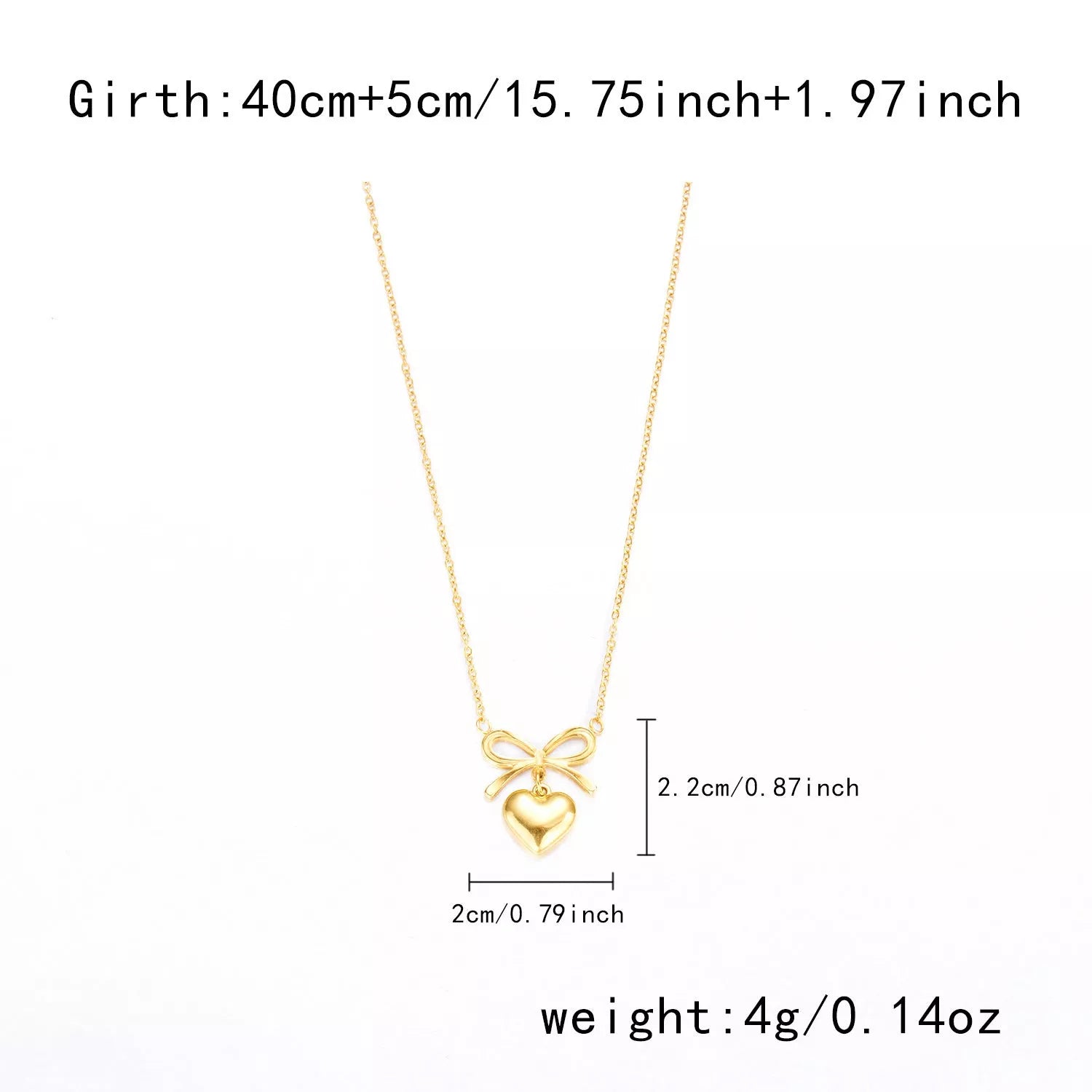 Stainless steel heart bowknot charm choker necklace for women, waterproof and adjustable