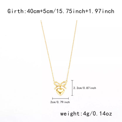 Stainless steel heart bowknot charm choker necklace for women, waterproof and adjustable