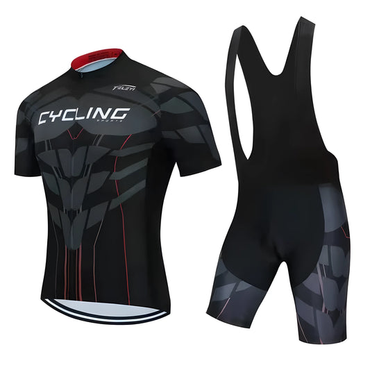 Cycling jersey and trousers set in a technical fabric, shown in multiple colour styles for summer riding.