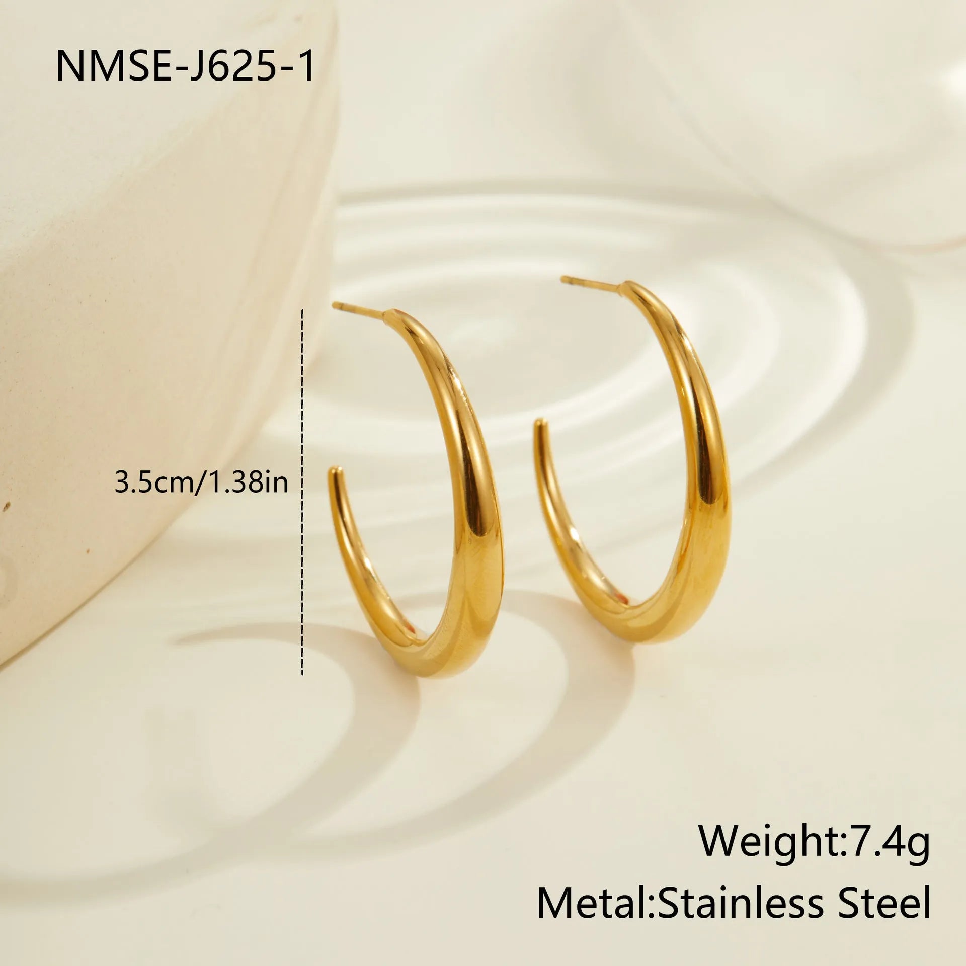 Women's stainless steel hoop earrings in two sizes with gold or steel finish