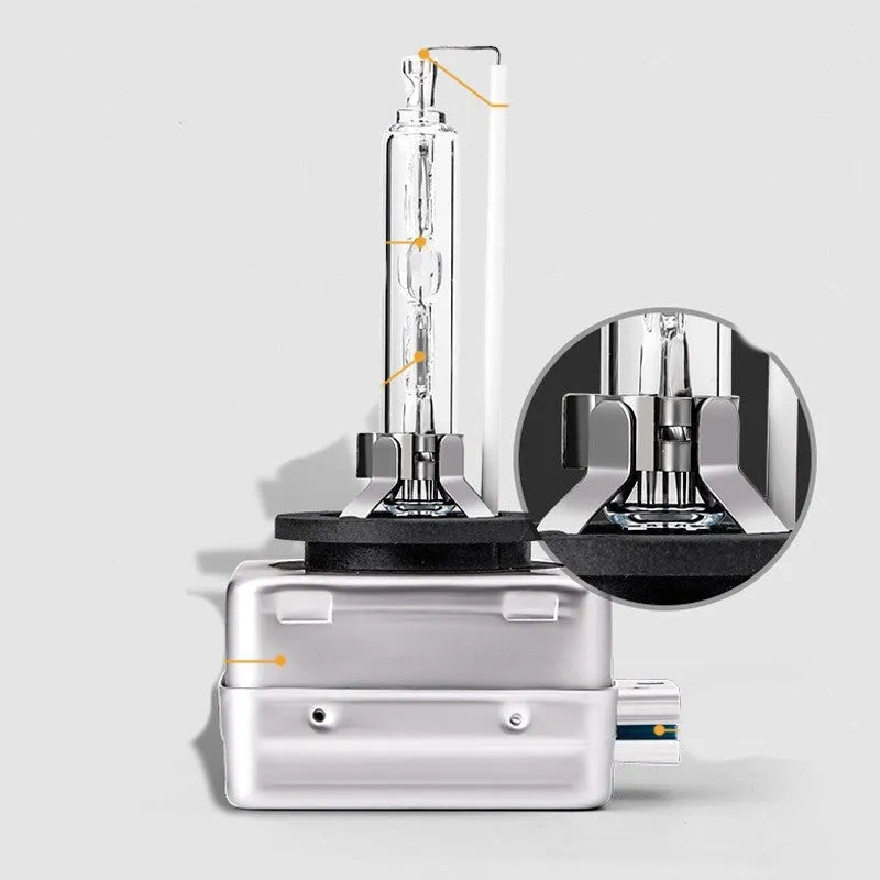 Xenon automotive headlight bulb with aluminium alloy shell and quartz tube for D1S and D1R fittings
