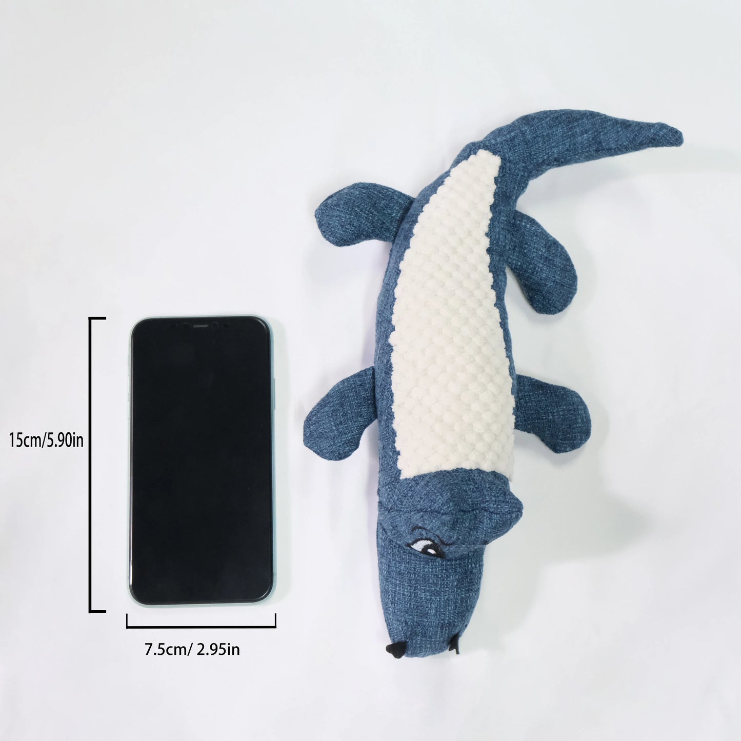 Blue, green, and red corn grid plush pet toy with squeaker for cats and dogs.