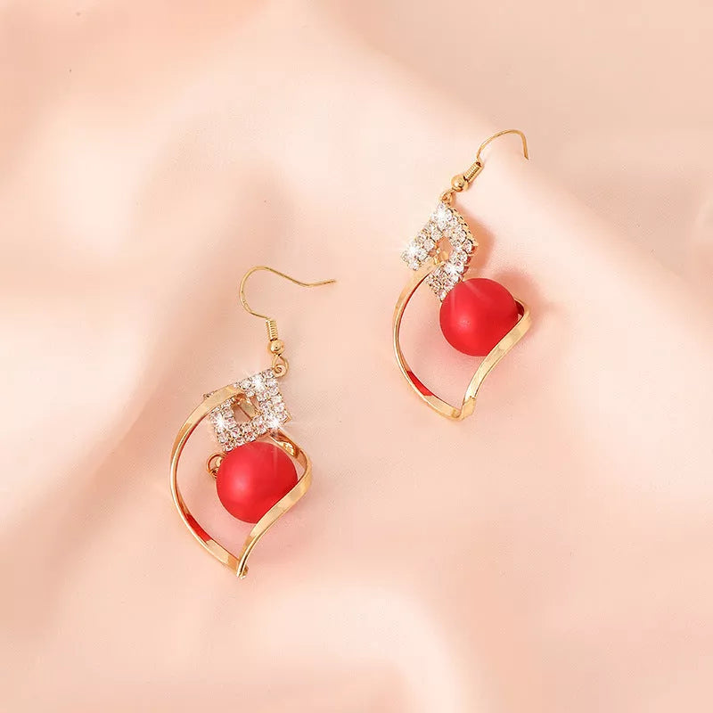 Women's red and white geometric alloy earrings with durable electroplating shine