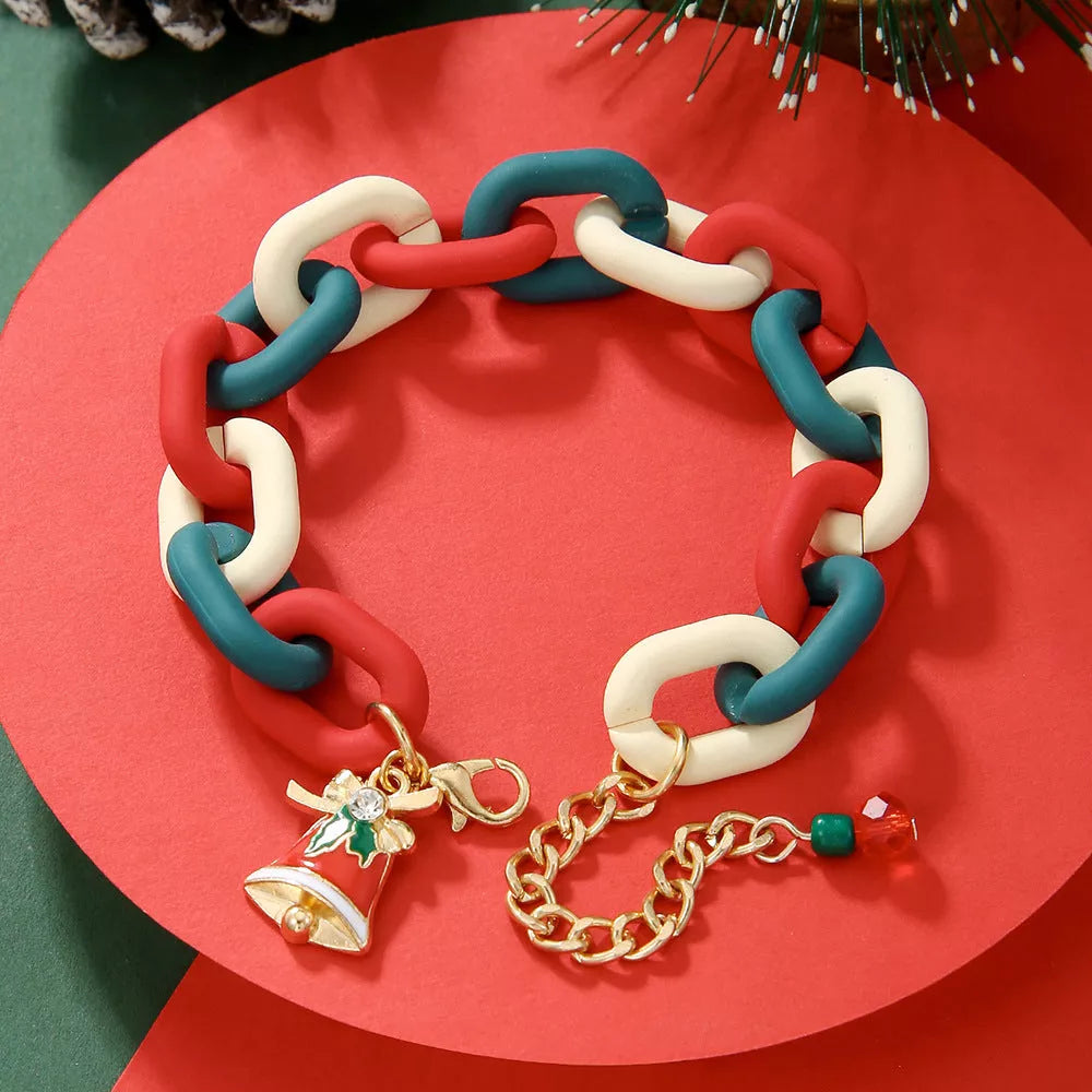 Festive Christmas Metal Chain Bracelet with Santa Claus and snowflake designs
