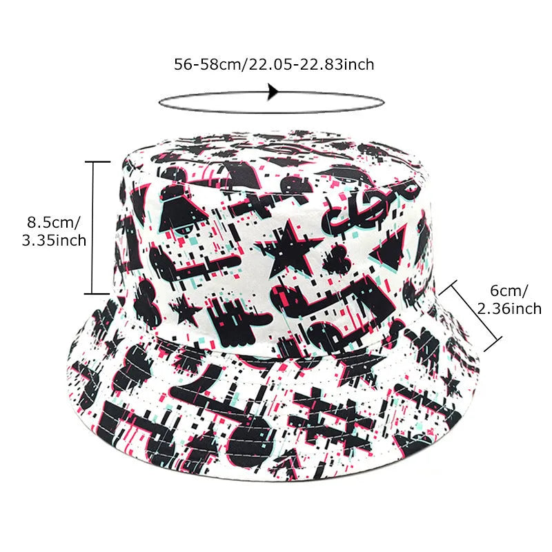 Musical note pattern printing on beige bucket hat with dome crown