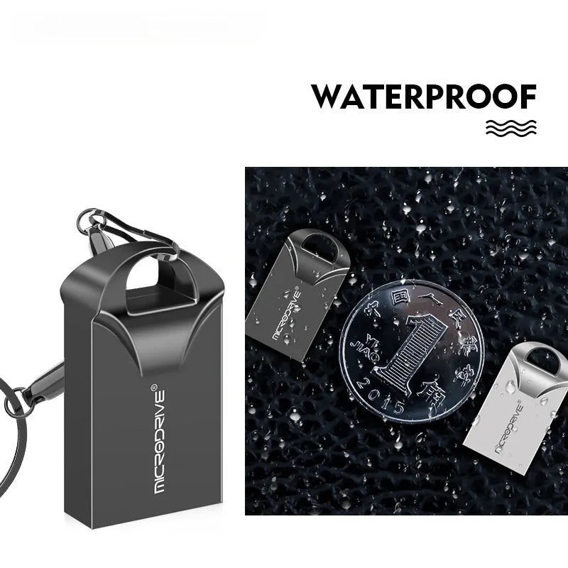 Compact black and silver metal high-speed USB flash drive showing front and side views