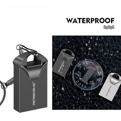 Compact black and silver metal high-speed USB flash drive showing front and side views