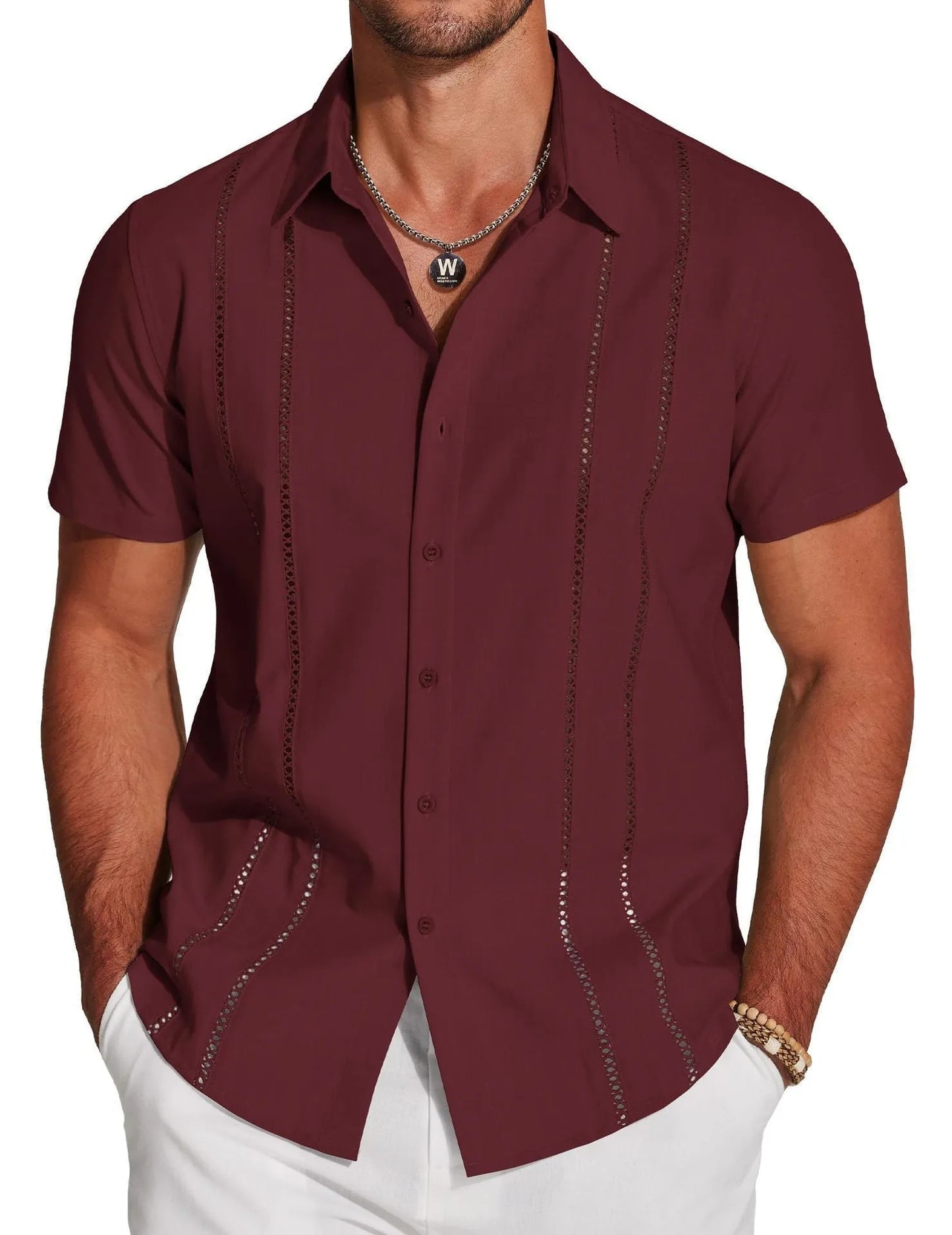 Men's slim fit Hawaiian short sleeve shirt with a colourful digital print pattern.